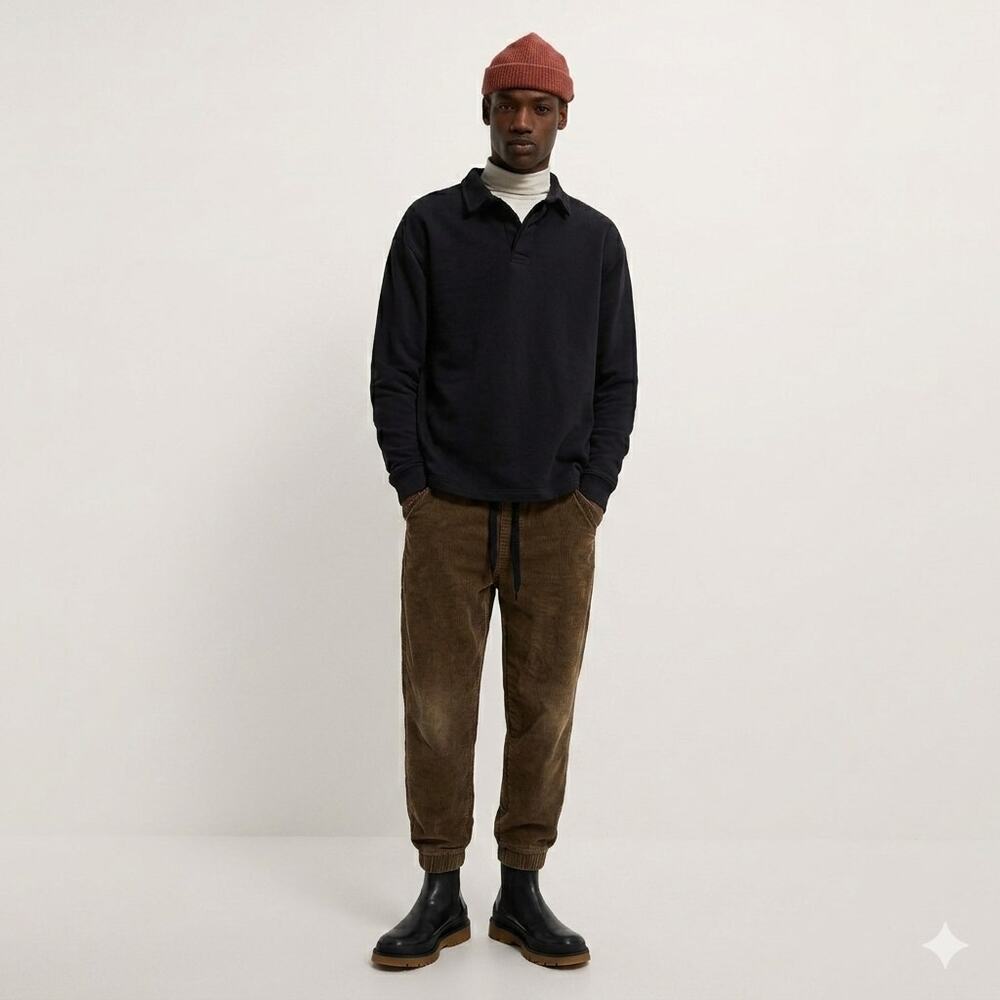 Men's Brown Corduroy Joggers by Zara